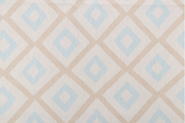 Thibaut Carole F99189 Printed Linen Blend Drapery Fabric in Beige and Aqua