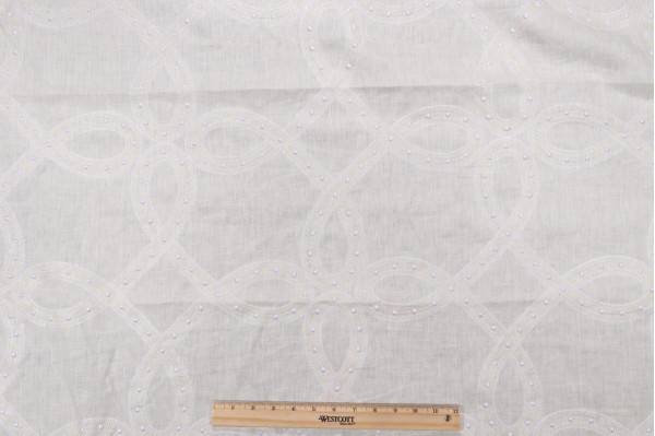 Thibaut Salina Ribbon AW1376 Embroidered Drapery Fabric in White