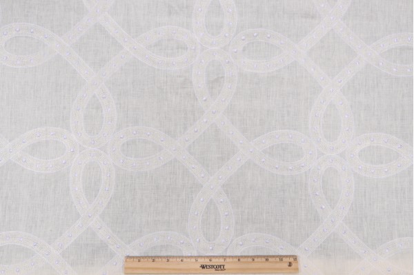 Thibaut Salina Ribbon AW1376 Embroidered Drapery Fabric in White
