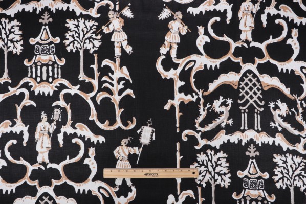 Strohiem Dana Gibson Folly Printed Linen Drapery Fabric in Pitch 