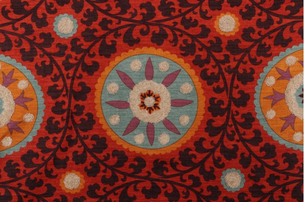 3 Park Tribal Thread Printed and Embrodered Cotton Drapery Fabric in Sunset 