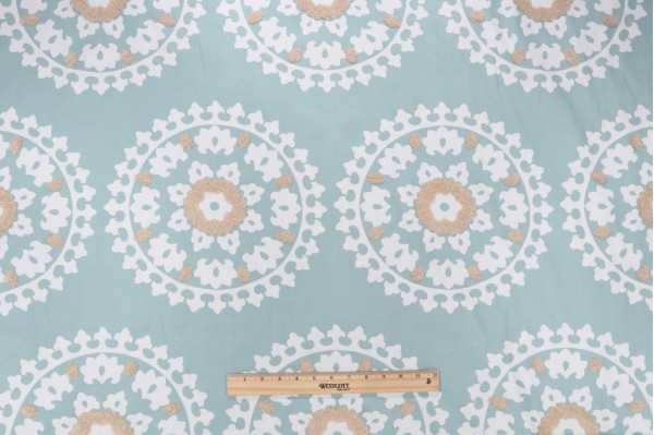 Click for Kea Printed Embroidered Cotton Drapery Fabric in Seamist  Kea Printed Embroidered Cotton Drapery Fabric in Seamist