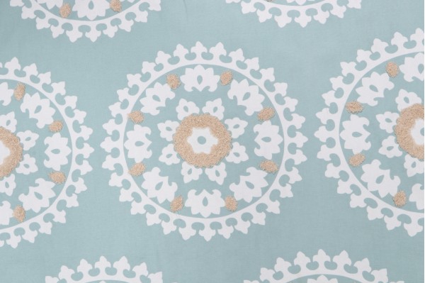 Click for Kea Printed Embroidered Cotton Drapery Fabric in Seamist  Kea Printed Embroidered Cotton Drapery Fabric in Seamist