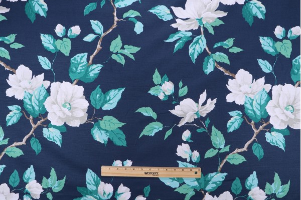 Fabricut Bloom Season Cotton Linen Blend Printed Cotton Drapery Fabric Oxford Blue 