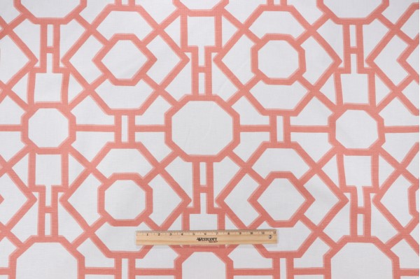 Stroheim and Roman Cathay Trellis Printed Linen Blend Drapery Fabric in Guava 