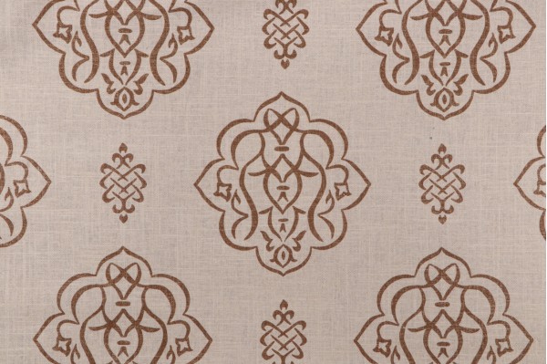 Fabricut Vern Yip Trend #4 Medallion Damask Metallic Printed Linen Drapery Fabric in Umber 