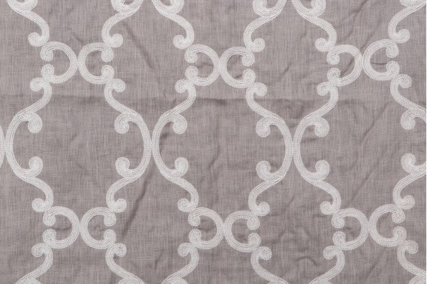 Thibaut Roselli Trellis AW2561 Sheer Embroidered Drapery Fabric in White on Dark Grey