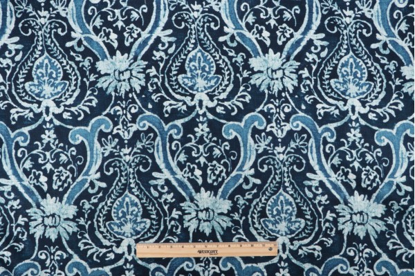 PK Lifestyles Sarasa Printed Linen Blend Drapery Fabric in Baltic