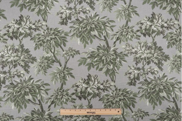 Robert Allen Sylvan Printed Cotton Drapery Fabric in Graystone