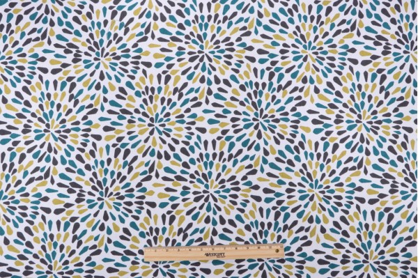 Robert Allen Many Petals Printed Cotton Drapery Fabric in Turquoise