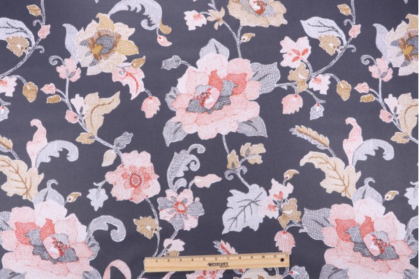 Robert Allen Lalita Printed Cotton Drapery Fabric in Indigo