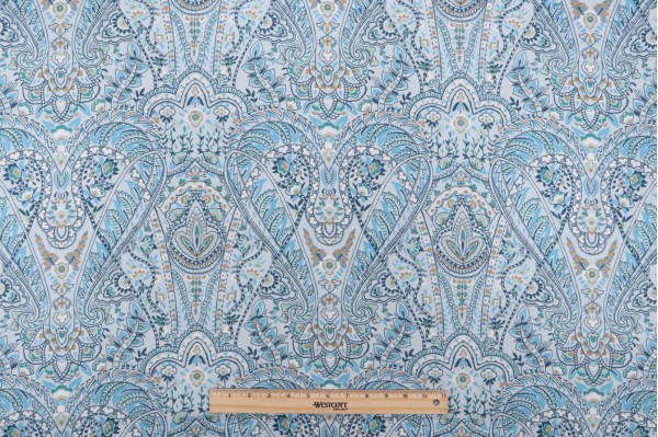 Robert Allen Printed Cotton Drapery Fabric in Cyan