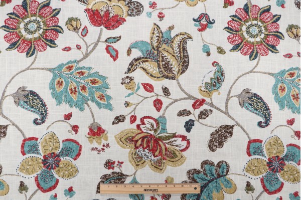 Robert Allen Spring Mix Printed Linen Blend Drapery Fabric in Poppy