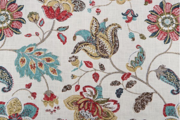 Robert Allen Spring Mix Printed Linen Blend Drapery Fabric in Poppy