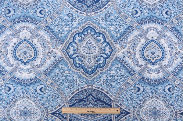Duralee Abbotsford Printed Drapery Fabric in Blue