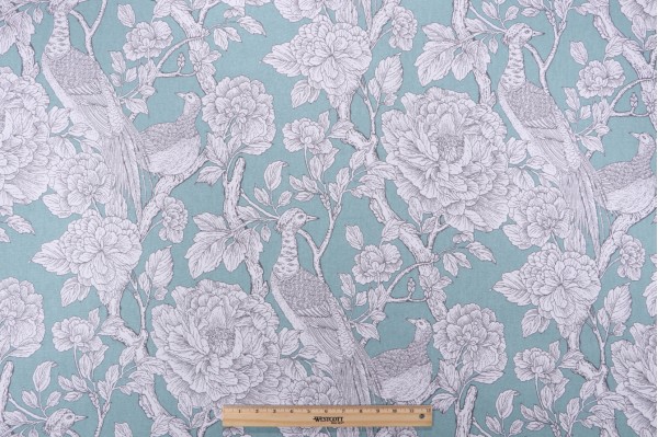 Duralee Tweedbank Printed Drapery Fabric in Aqua