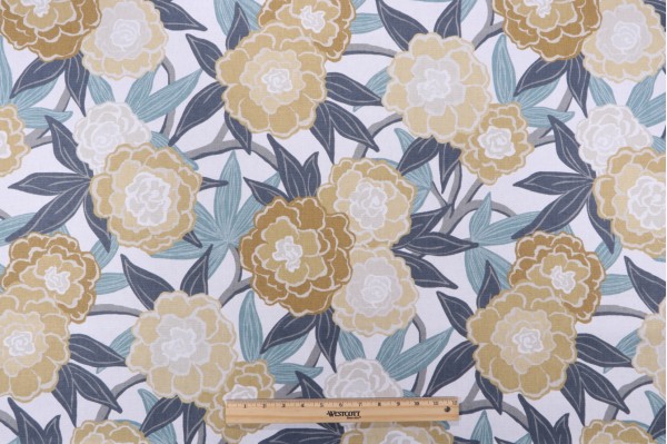 Robert Allen Peony Vine Printed drapery Fabric in Dew
