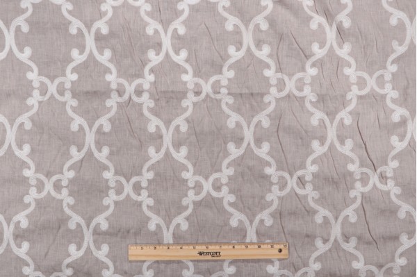 Thibaut Roselli Trellis AW2562 Embroidered Linen Drapery Fabric in White on Lavender