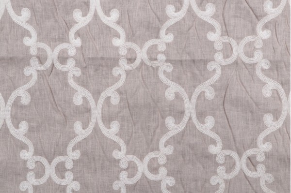 Thibaut Roselli Trellis AW2562 Embroidered Linen Drapery Fabric in White on Lavender