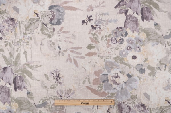 Kaufmann Lisette Printed Linen Drapery Fabric in Pearl