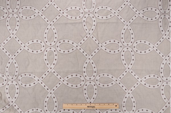Thibaut Salina Ribbon AW1378 Embroidered Drapery Fabric in Linen