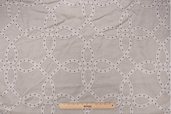 Thibaut Salina Ribbon AW1378 Embroidered Drapery Fabric in Linen