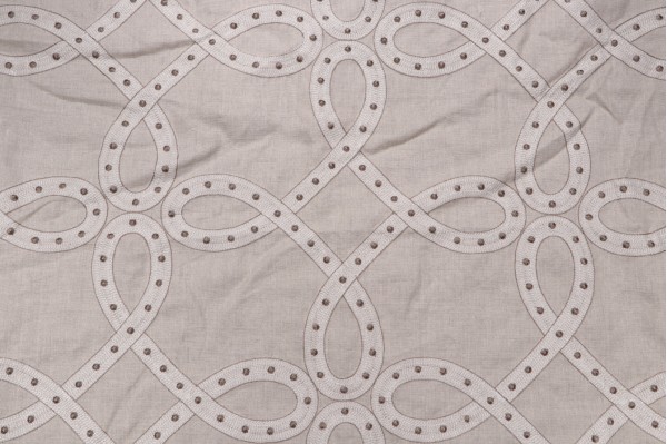 Thibaut Salina Ribbon AW1378 Embroidered Drapery Fabric in Linen