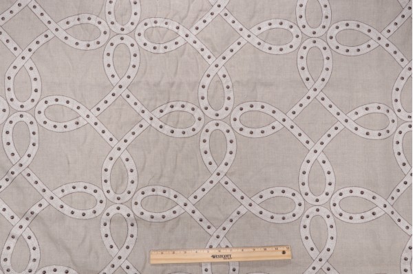Thibaut Salina Ribbon AW1378 Embroidered Drapery Fabric in Linen