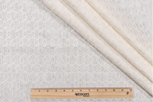 Thibaut Ballad AW2559 Embroidered Linen Drapery Fabric in White on White