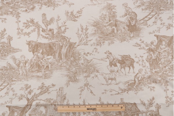 Thibaut Chateau De Loir F97304 Printed Cotton Drapery Fabric in Taupe