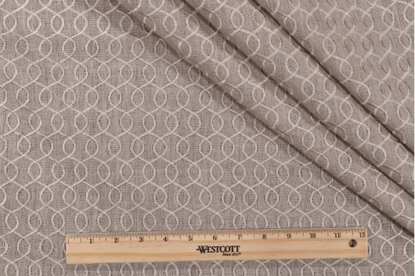 Thibaut Ballad AW2556 Embroidered Drapery Fabric in Light Flax on Flax