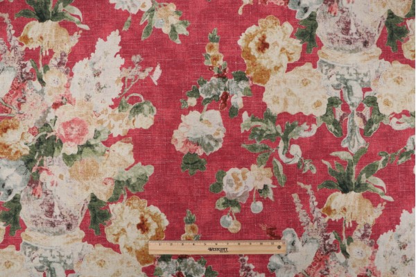 P Kaufmann Picturesque Printed Cotton Drapery Fabric in Crimson 