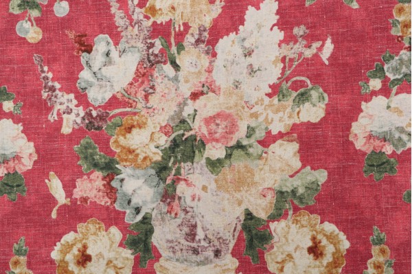 P Kaufmann Picturesque Printed Cotton Drapery Fabric in Crimson 