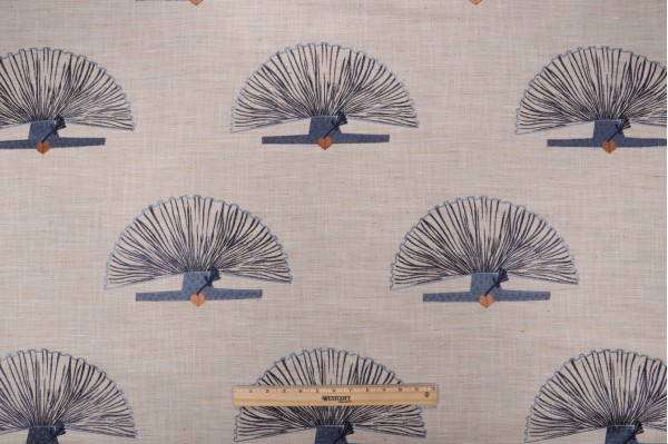 Sample of P Kaufmann Hakama Embroidered Drapery Fabric in Midnight 