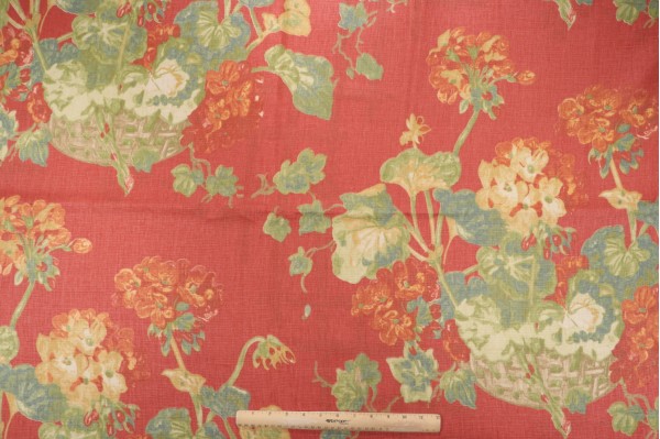 Thibaut Washington F96019 Printed Linen Drapery Fabric in Red