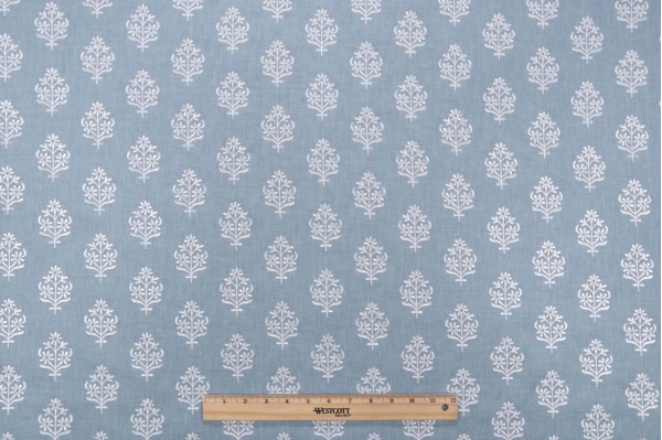 PK Lifestyles Floral Sprig Embroidery Decorator Fabric in Chambray