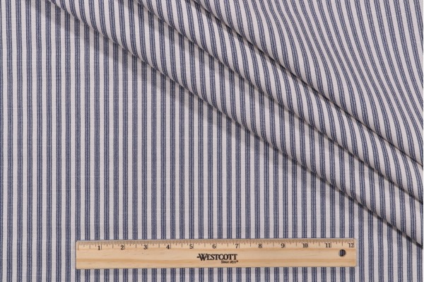 PK Lifestyles Everyday Ticking Printed Cotton Drapery Fabric in Navy