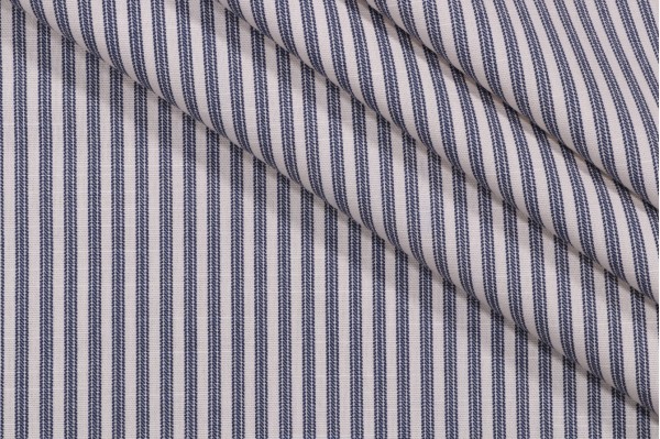PK Lifestyles Everyday Ticking Printed Cotton Drapery Fabric in Navy