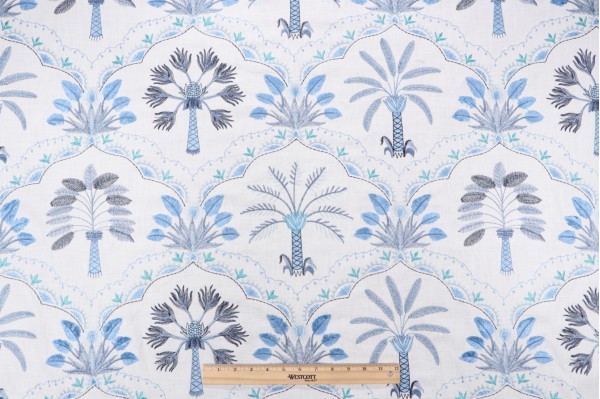 Tommy Bahama Daintree Embroidered Cotton Decorator Fabric in Aegean