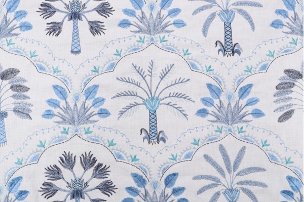 Tommy Bahama Daintree Embroidered Cotton Decorator Fabric in Aegean