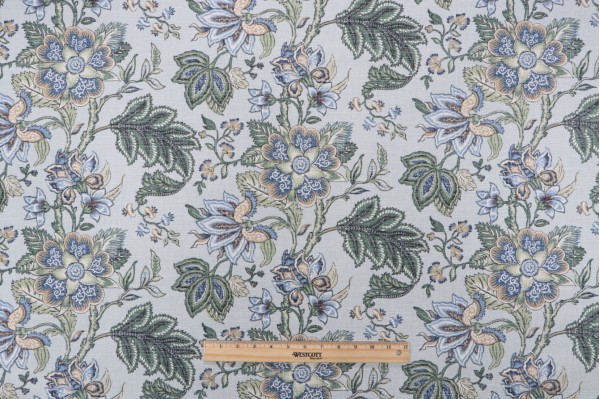 PK Lifestyles Flowering Printed Cotton Drapery Fabric in Seamist