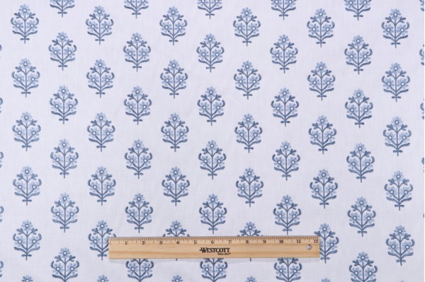 PK Lifestyles Floral Sprig Embroidery Decorator Fabric in Porcelain