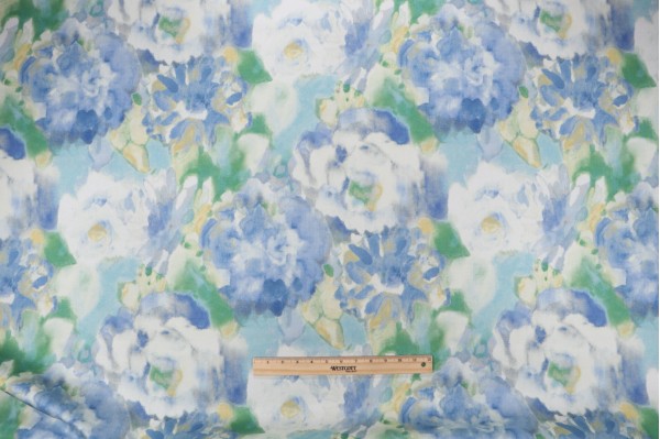 Waverly Garden Mist Printed Cotton Drapery Fabric in Skylight
