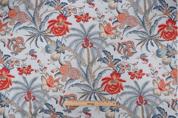Waverly Fiji Flora Printed Cotton Drapery Fabric in Chambray