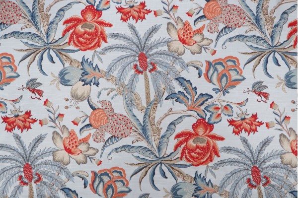 Waverly Fiji Flora Printed Cotton Drapery Fabric in Chambray