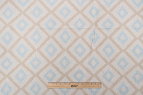 Thibaut Carole F99189 Printed Linen Blend Drapery Fabric in Beige and Aqua