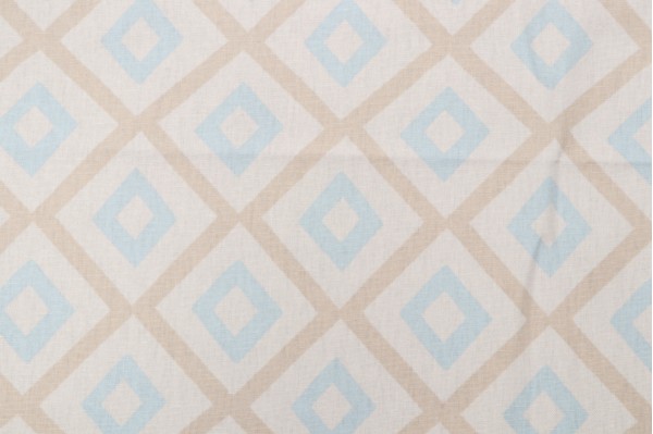 Thibaut Carole F99189 Printed Linen Blend Drapery Fabric in Beige and Aqua