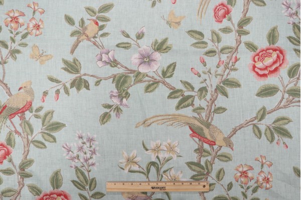 Thibaut Newman F94701 Printed Linen Drapery Fabric in Aqua