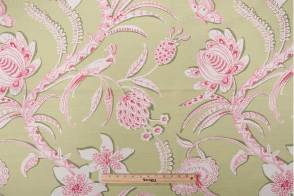 Thibaut Ecuador F99250 Printed Linen Blend Drapery Fabric in Green and Pink