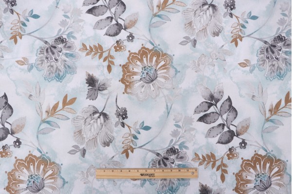 Kelly Ripa Home Light-Hearted Printed Cotton Drapery Fabric in Spa